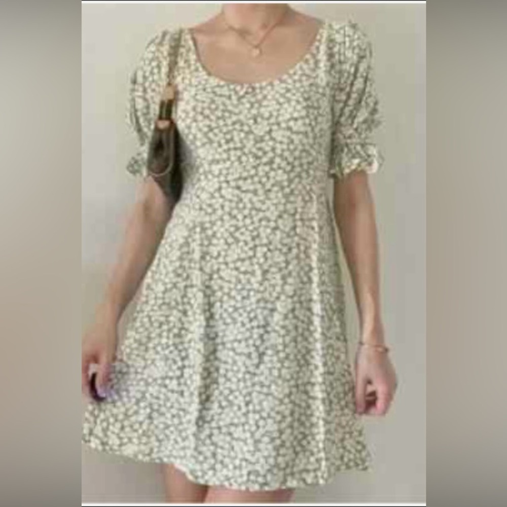 Faithfull the Brand Scoop Neck Lime & White Floral Mini Dress